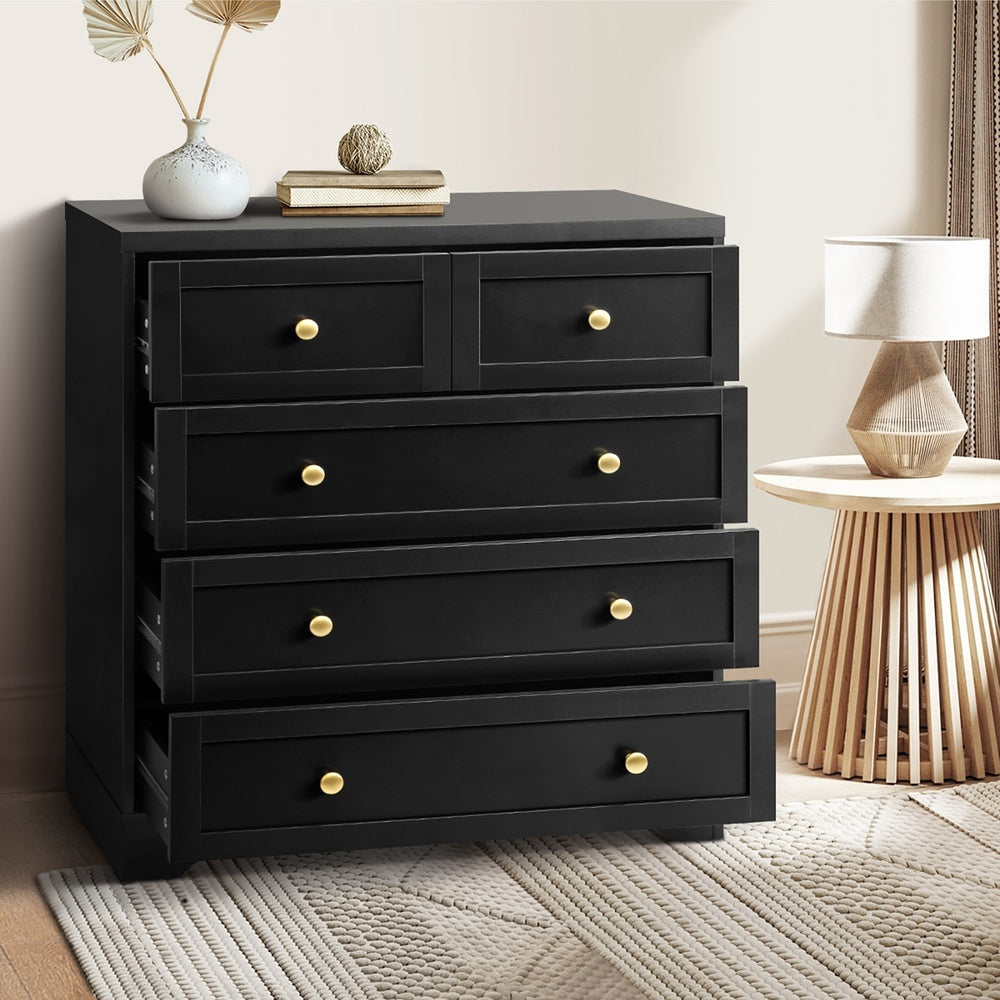 Oikiture 5 Chest of Drawers and Bedside Table Hamptons Furniture Set Black