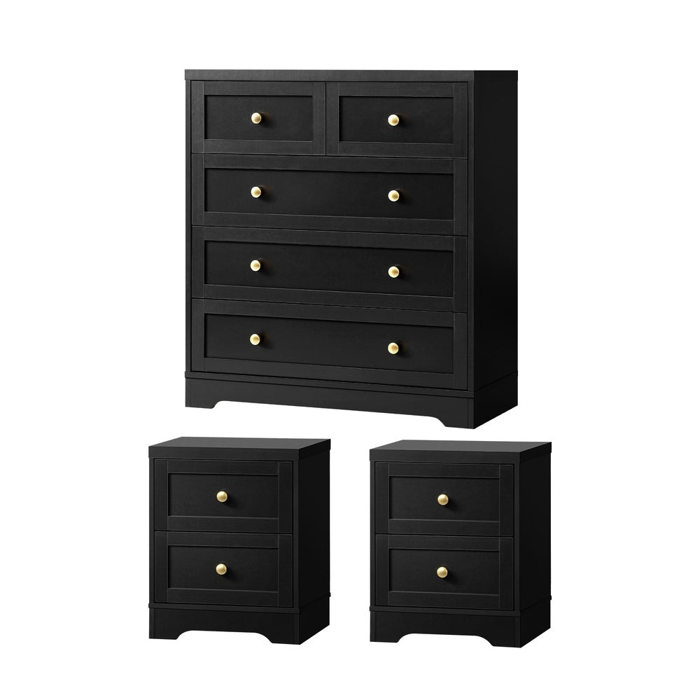Oikiture 5 Chest of Drawers and 2 Bedside Tables Hamptons Furniture Set