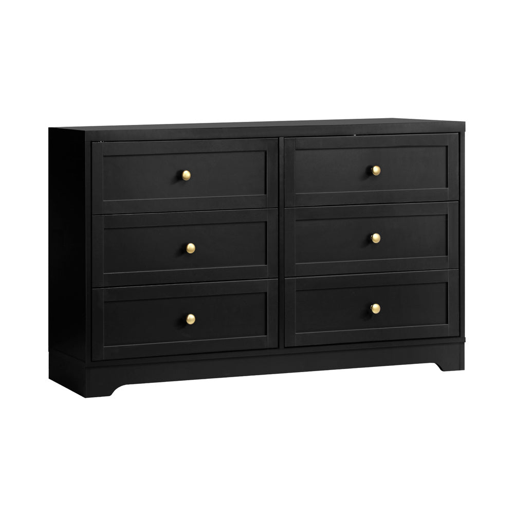 Oikiture 6 Chest of Drawers and Bedside Table Hamptons Furniture Set Black