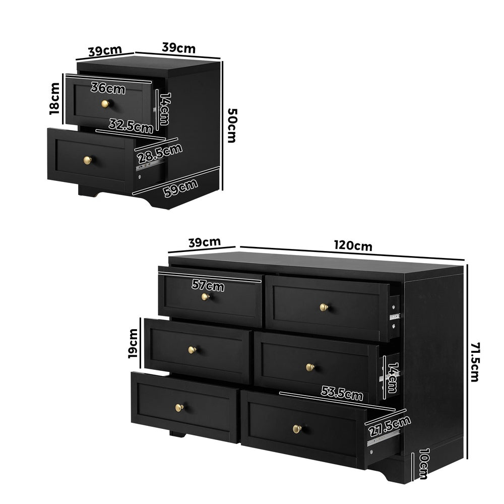 Oikiture 6 Chest of Drawers and 2 Bedside Tables Hamptons Furniture Set