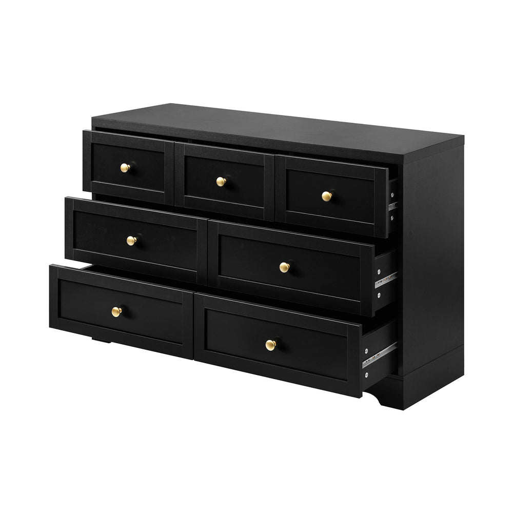 Oikiture 7 Chest of Drawers and Bedside Table Hamptons Furniture Set Black