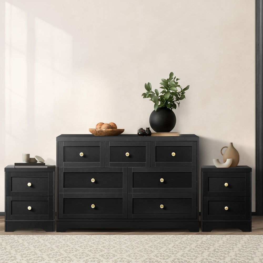Oikiture 7 Chest of Drawers and 2 Bedside Tables Hamptons Furniture Set