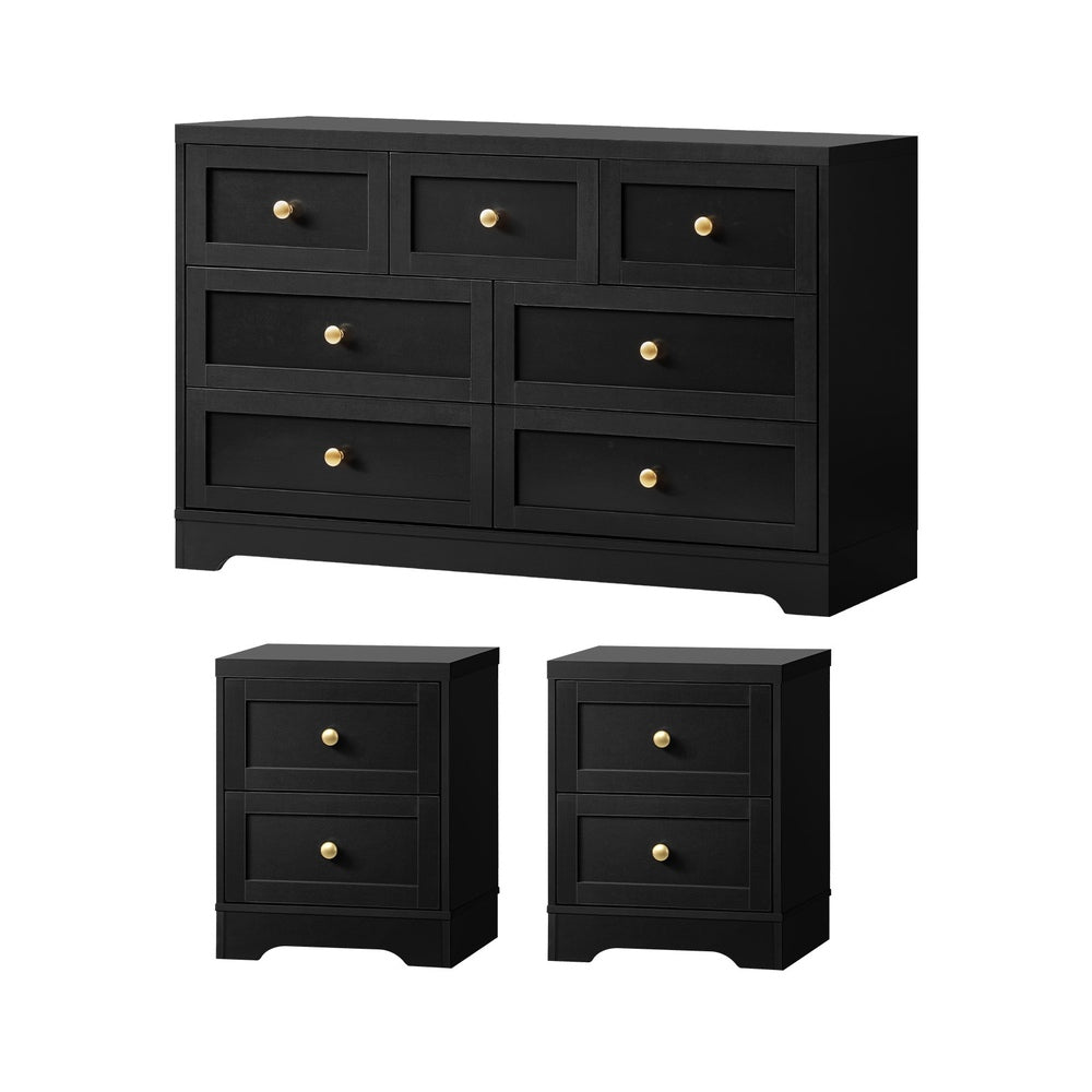 Oikiture 7 Chest of Drawers and 2 Bedside Tables Hamptons Furniture Set