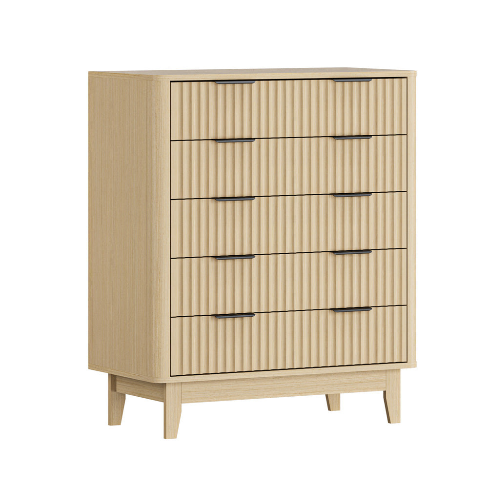 Oikiture 5 Chest of Drawers Dressers Tallboy Stripe Natural