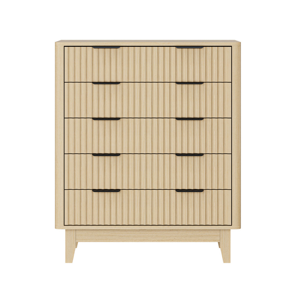 Oikiture 5 Chest of Drawers Dressers Tallboy Stripe Natural