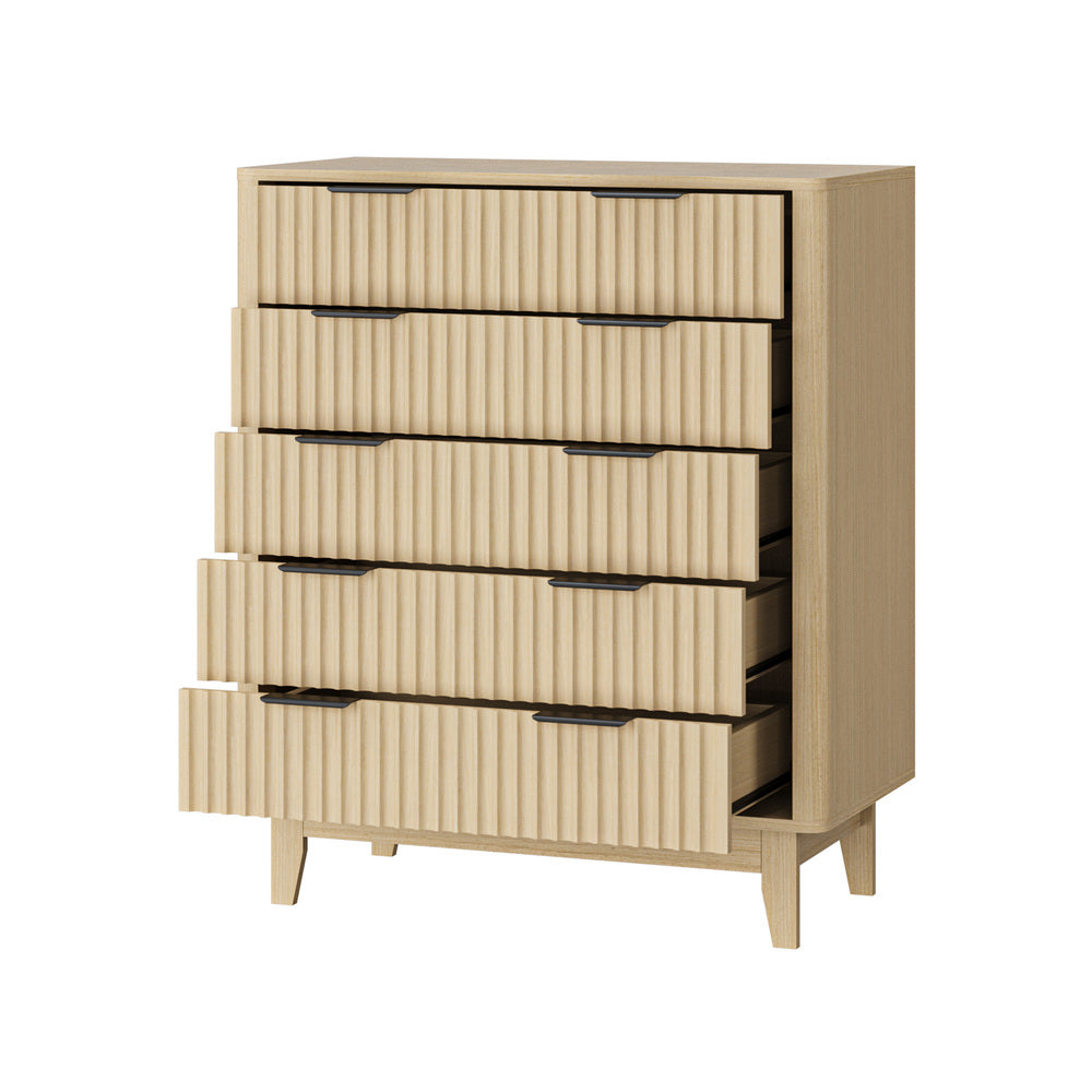 Oikiture 5 Chest of Drawers Dressers Tallboy Stripe Natural