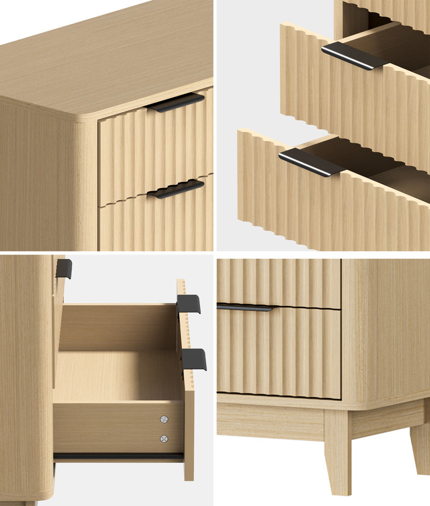 Oikiture 5 Chest of Drawers Dressers Tallboy Stripe Natural