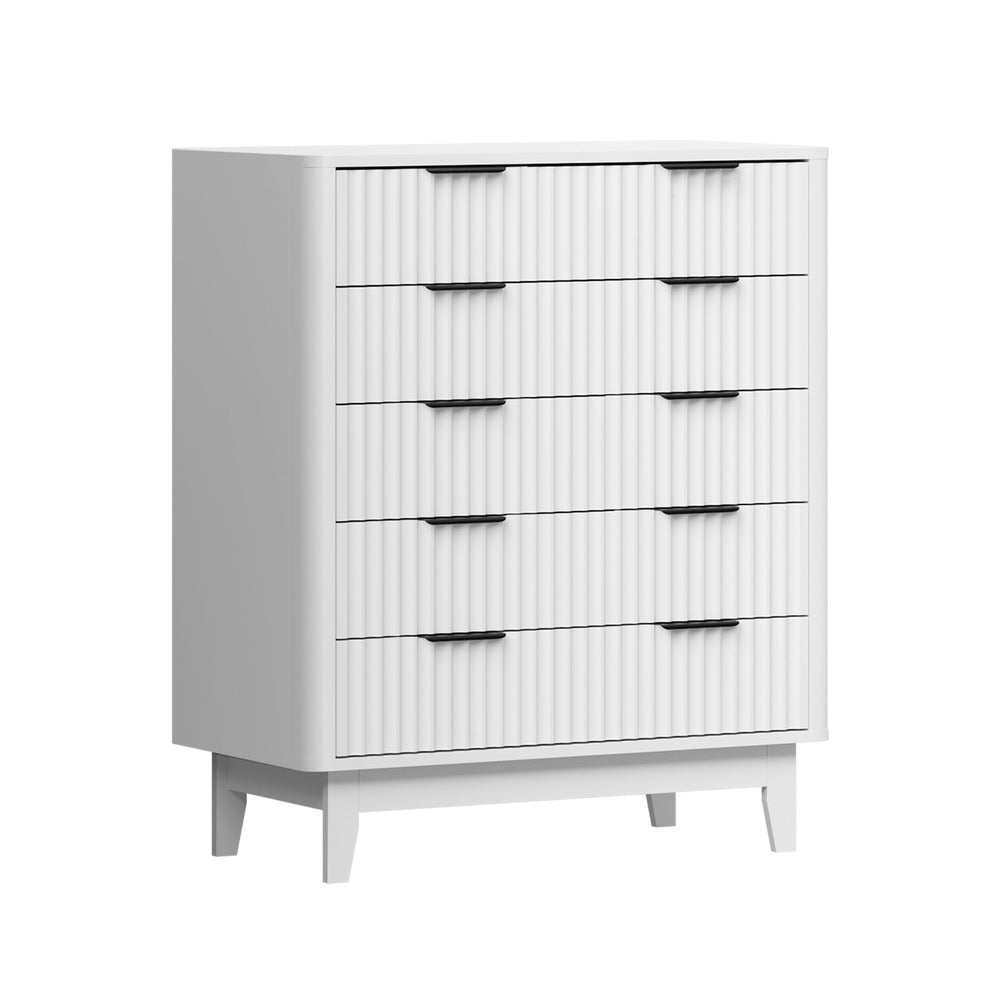 Oikiture 5 Chest of Drawers Dressers Tallboy Stripe White