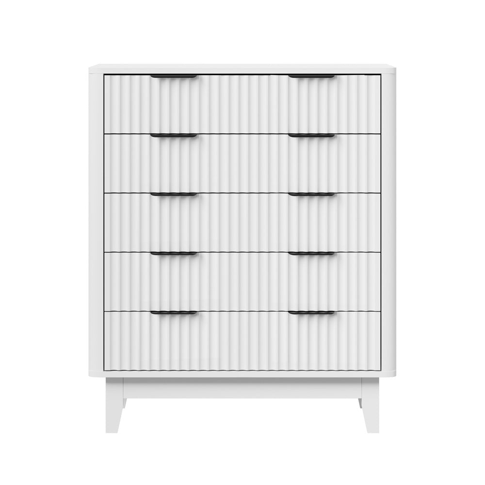 Oikiture 5 Chest of Drawers Dressers Tallboy Stripe White