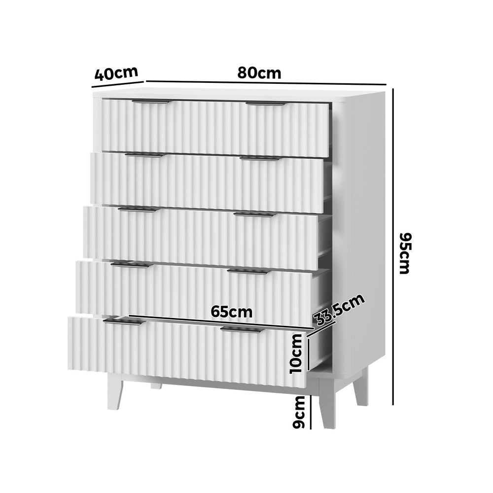 Oikiture 5 Chest of Drawers Dressers Tallboy Stripe White