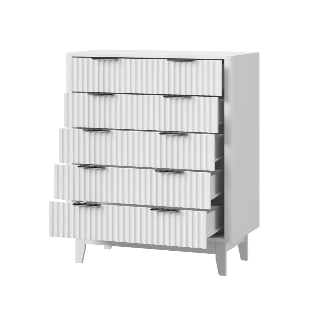 Oikiture 5 Chest of Drawers Dressers Tallboy Stripe White