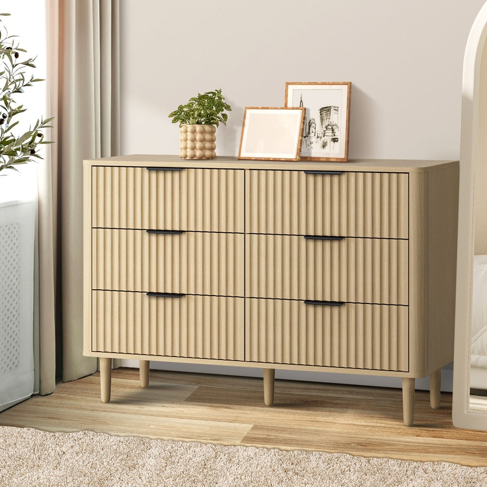 Oikiture 6 Chest of Drawers Dressers Lowboy Stripe Natural