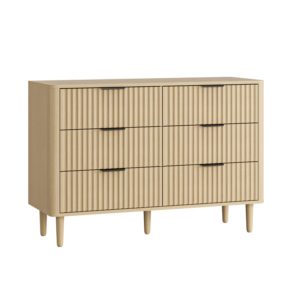 Oikiture 6 Chest of Drawers Dressers Lowboy Stripe Natural