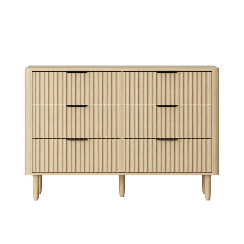 Oikiture 6 Chest of Drawers Dressers Lowboy Stripe Natural