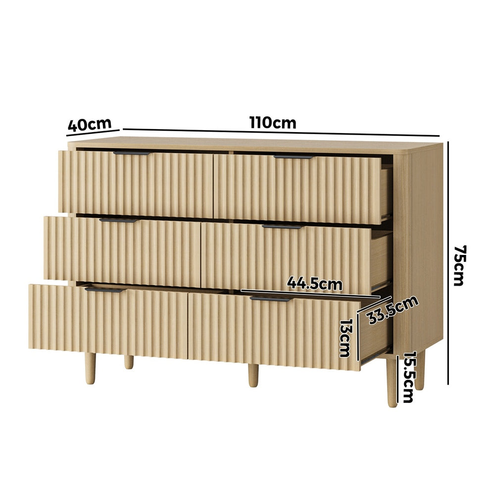 Oikiture 6 Chest of Drawers Dressers Lowboy Stripe Natural