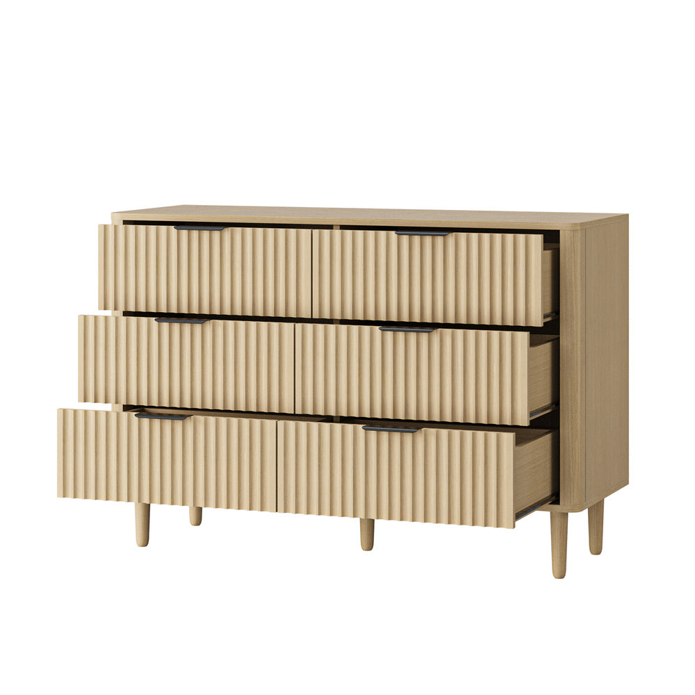 Oikiture 6 Chest of Drawers Dressers Lowboy Stripe Natural