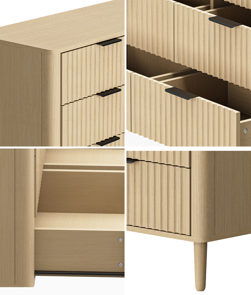 Oikiture 6 Chest of Drawers Dressers Lowboy Stripe Natural