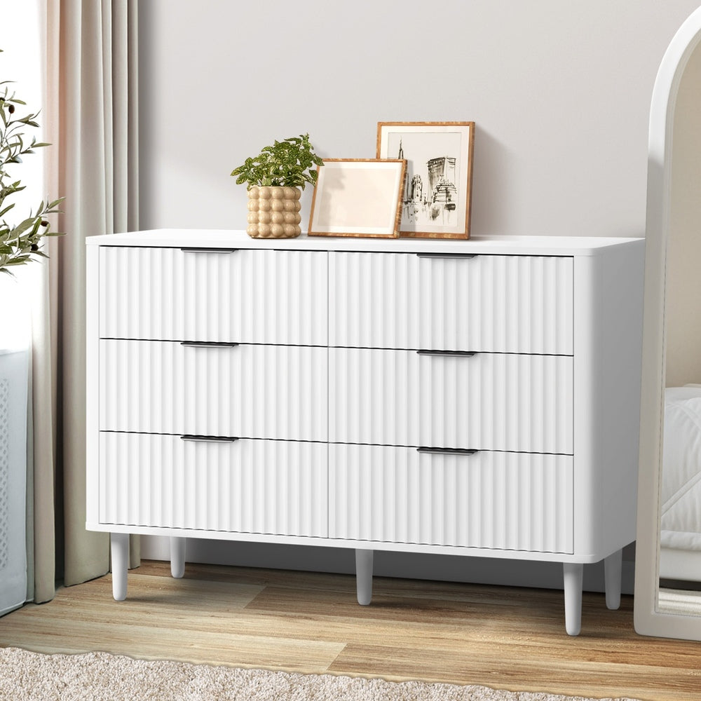 Oikiture 6 Chest of Drawers Dressers Lowboy Stripe White
