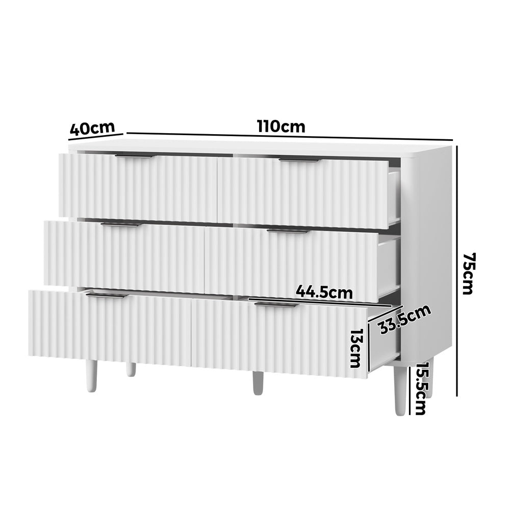 Oikiture 6 Chest of Drawers Dressers Lowboy Stripe White