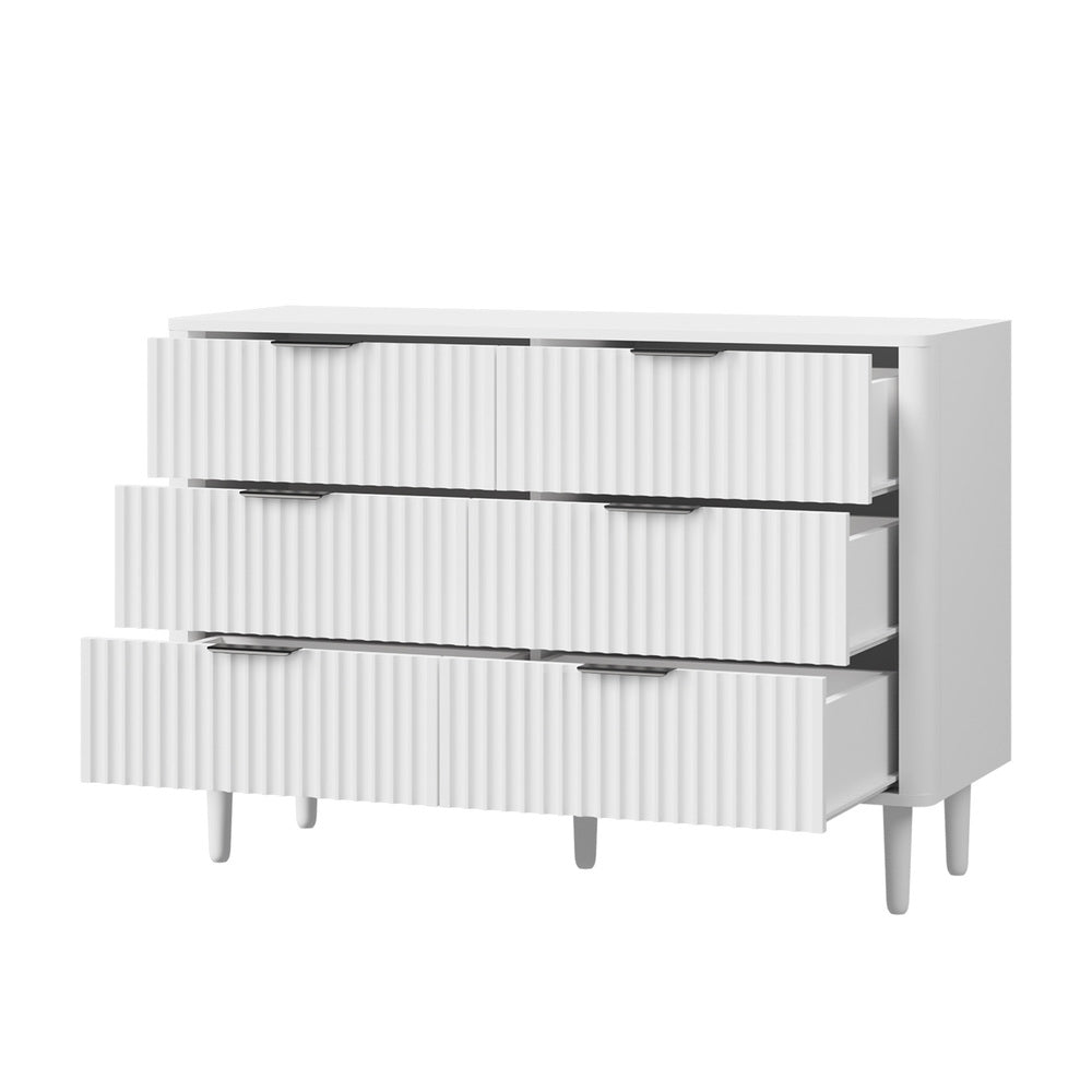 Oikiture 6 Chest of Drawers Dressers Lowboy Stripe White