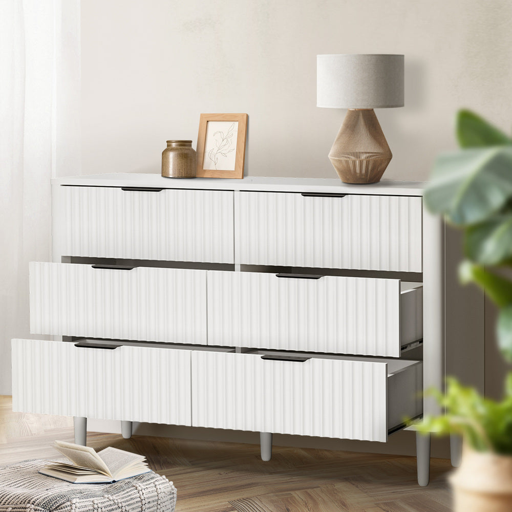Oikiture 6 Chest of Drawers Dressers Lowboy Stripe White