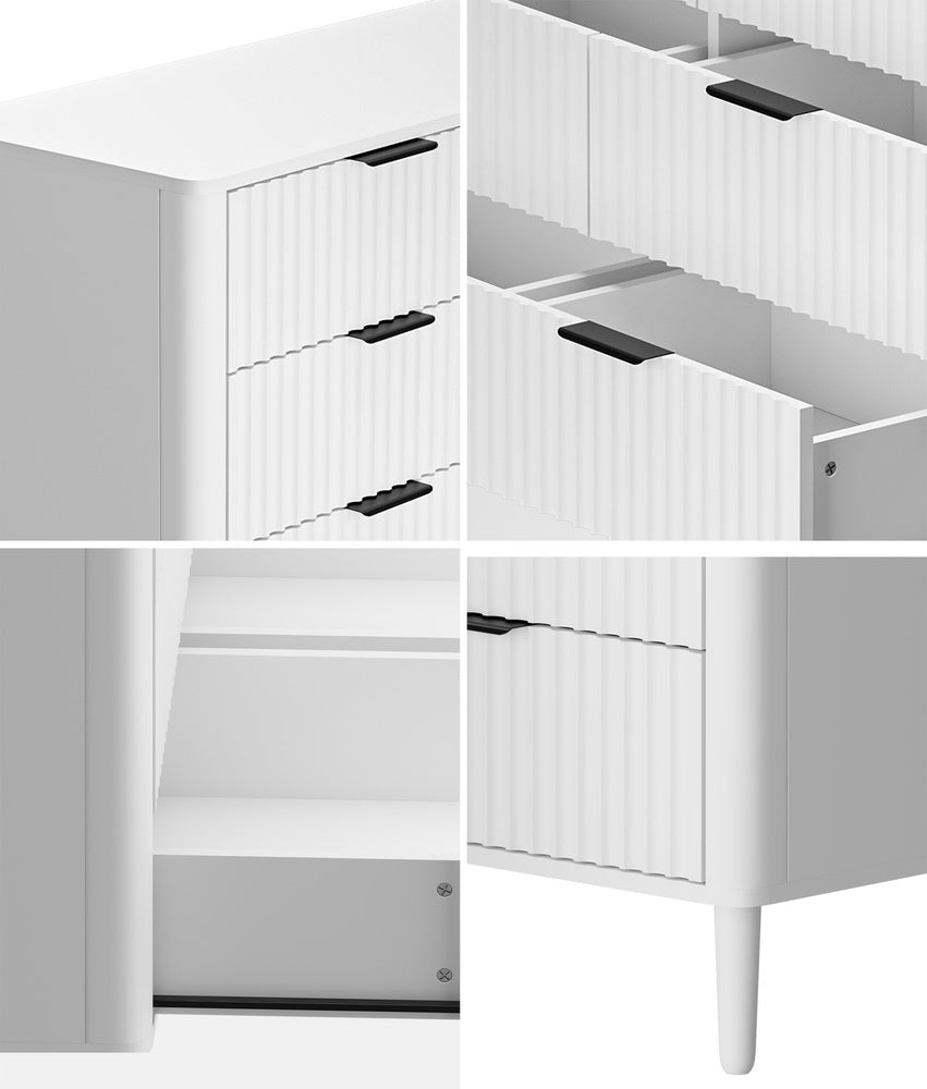 Oikiture 6 Chest of Drawers Dressers Lowboy Stripe White