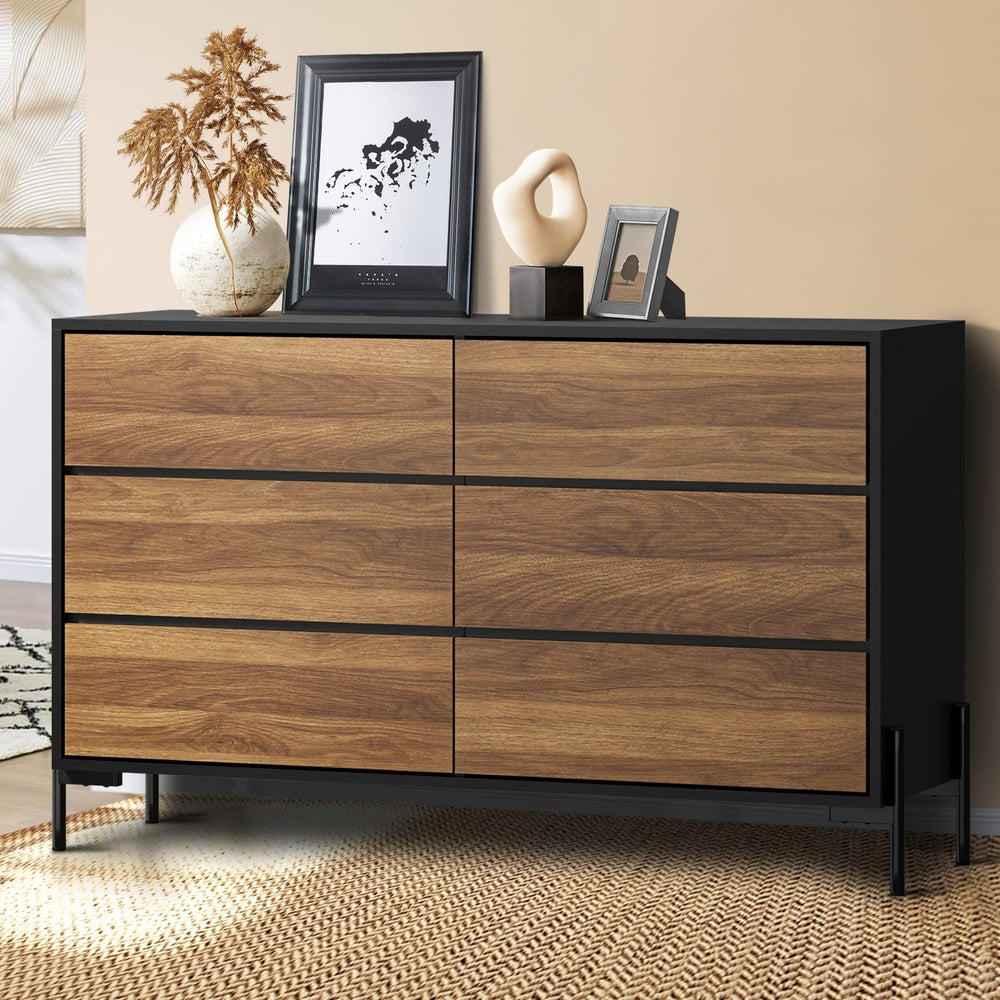 Oikiture 6 Chest of Drawers Cabinet Dresser Table Lowboy Walnut