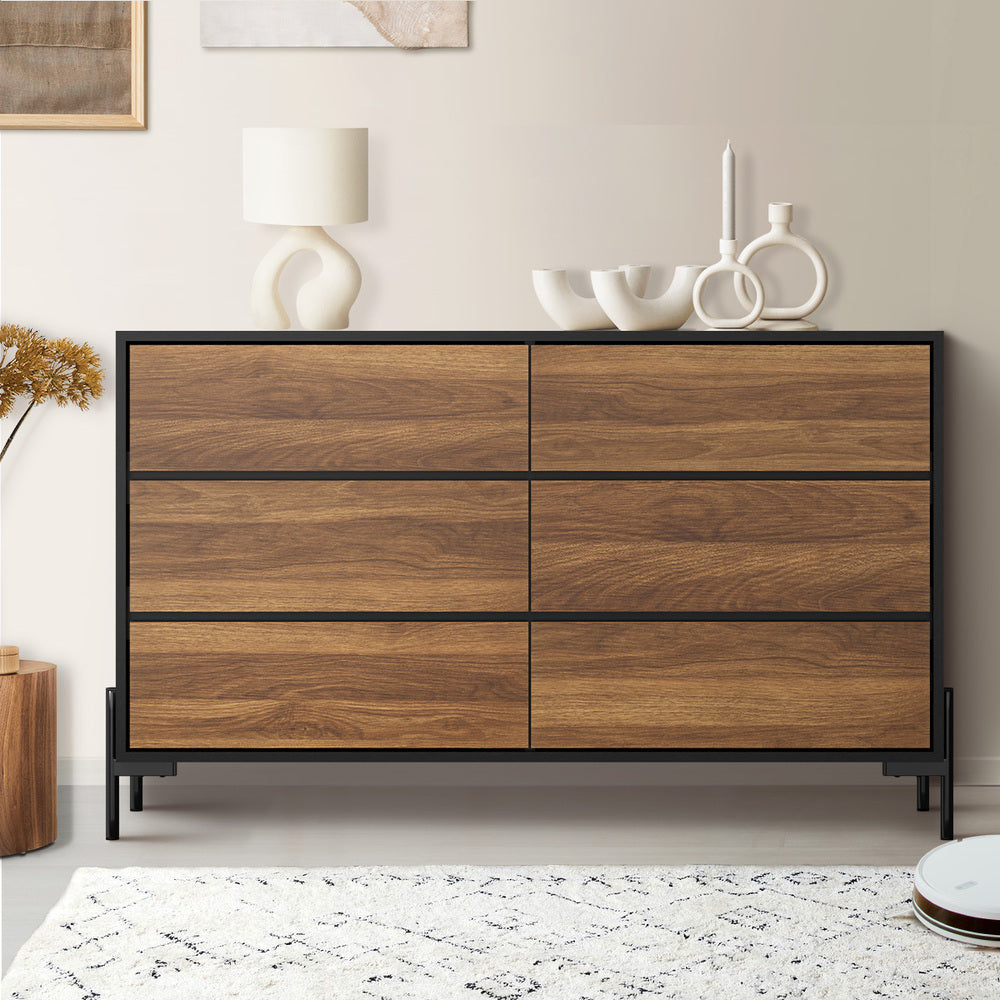 Oikiture 6 Chest of Drawers Cabinet Dresser Table Lowboy Walnut