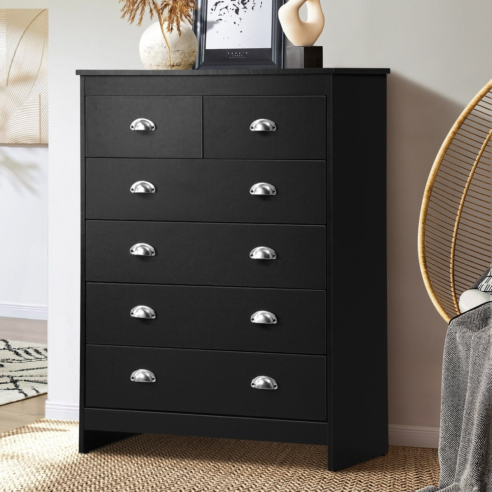 Oikiture 6 Chest of Drawers Tallboy Dresser Black