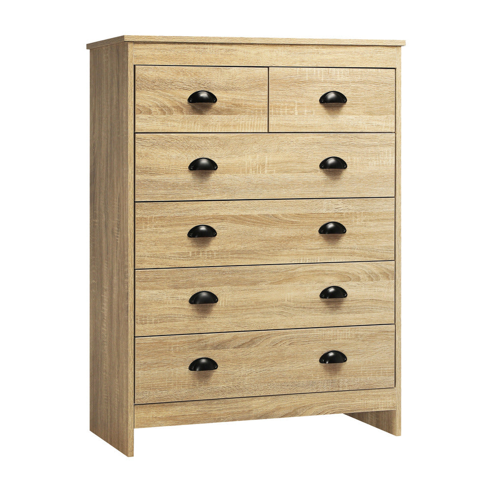 Oikiture Tallboy Chest of Drawer with 6 Drawers Natural Wood