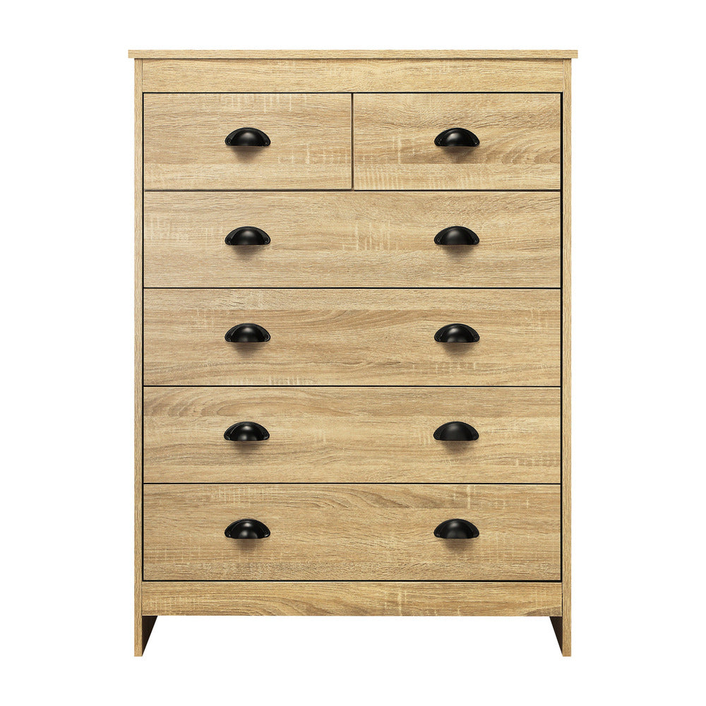 Oikiture Tallboy Chest of Drawer with 6 Drawers Natural Wood