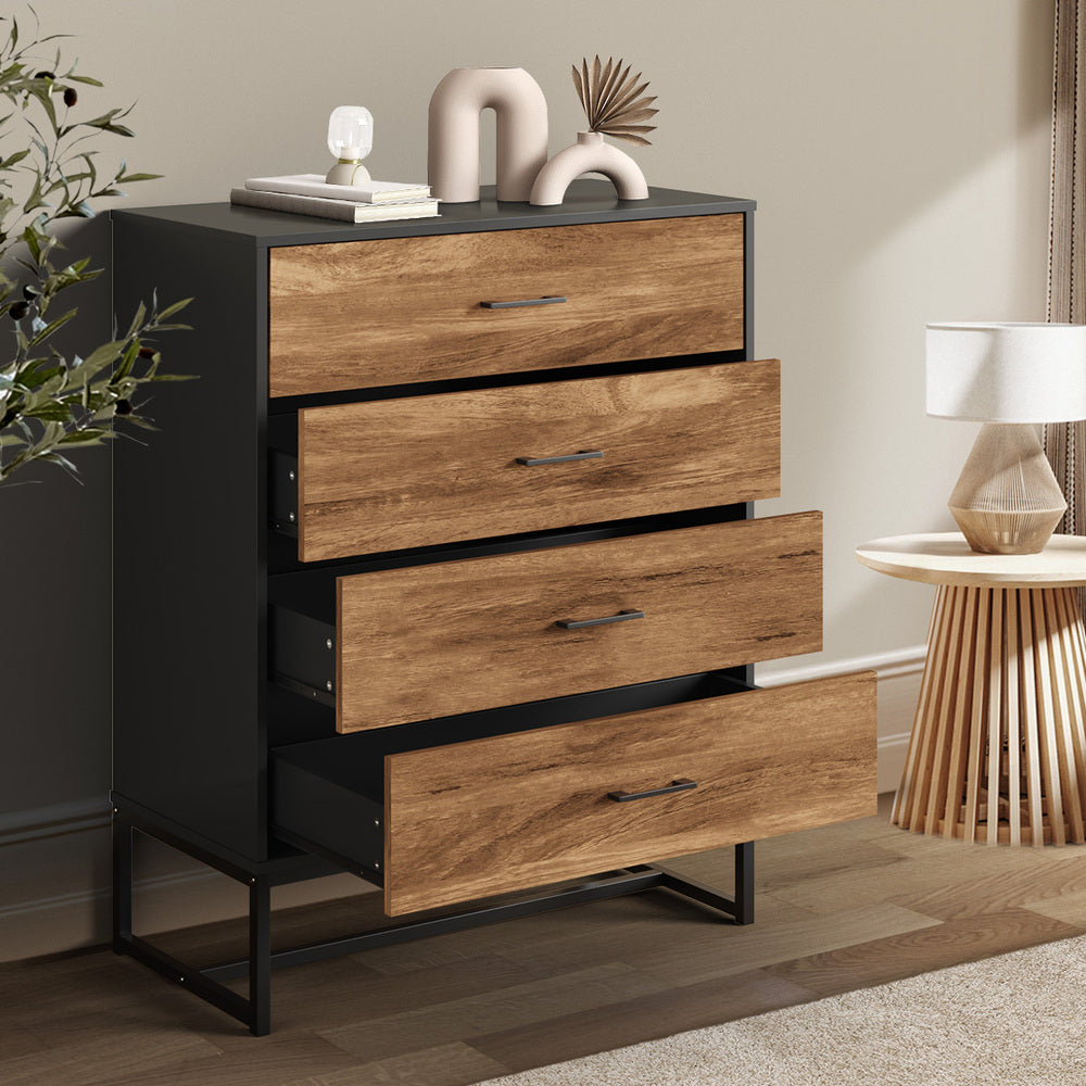 Oikiture 4 Chest of Drawers Tallboy Metal Black