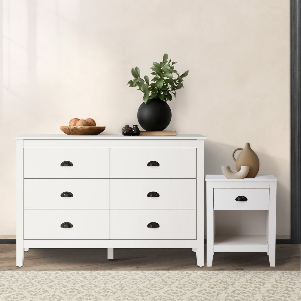 Oikiture 6 Chest of Drawers and Bedside Table Vintage Bedroom Set