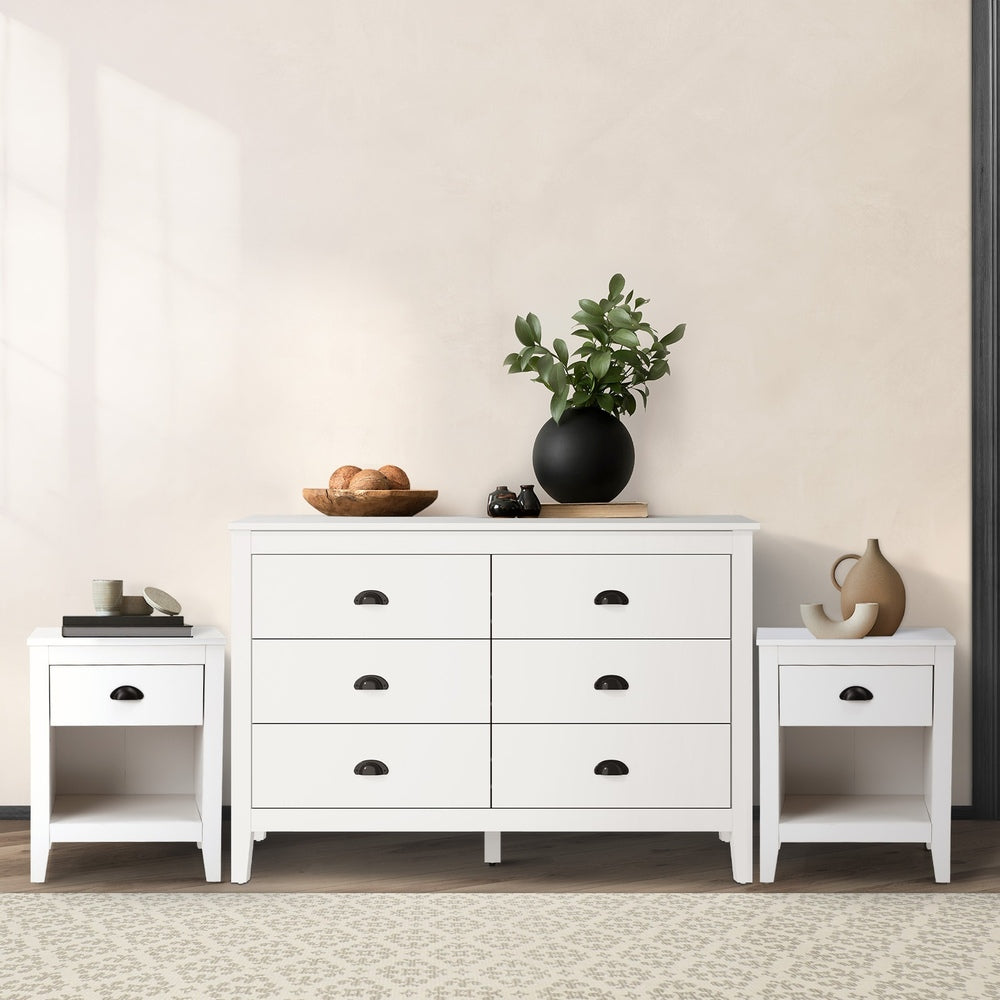 Oikiture 6 Chest of Drawers and 2 Bedside Tables Vintage Bedroom Set