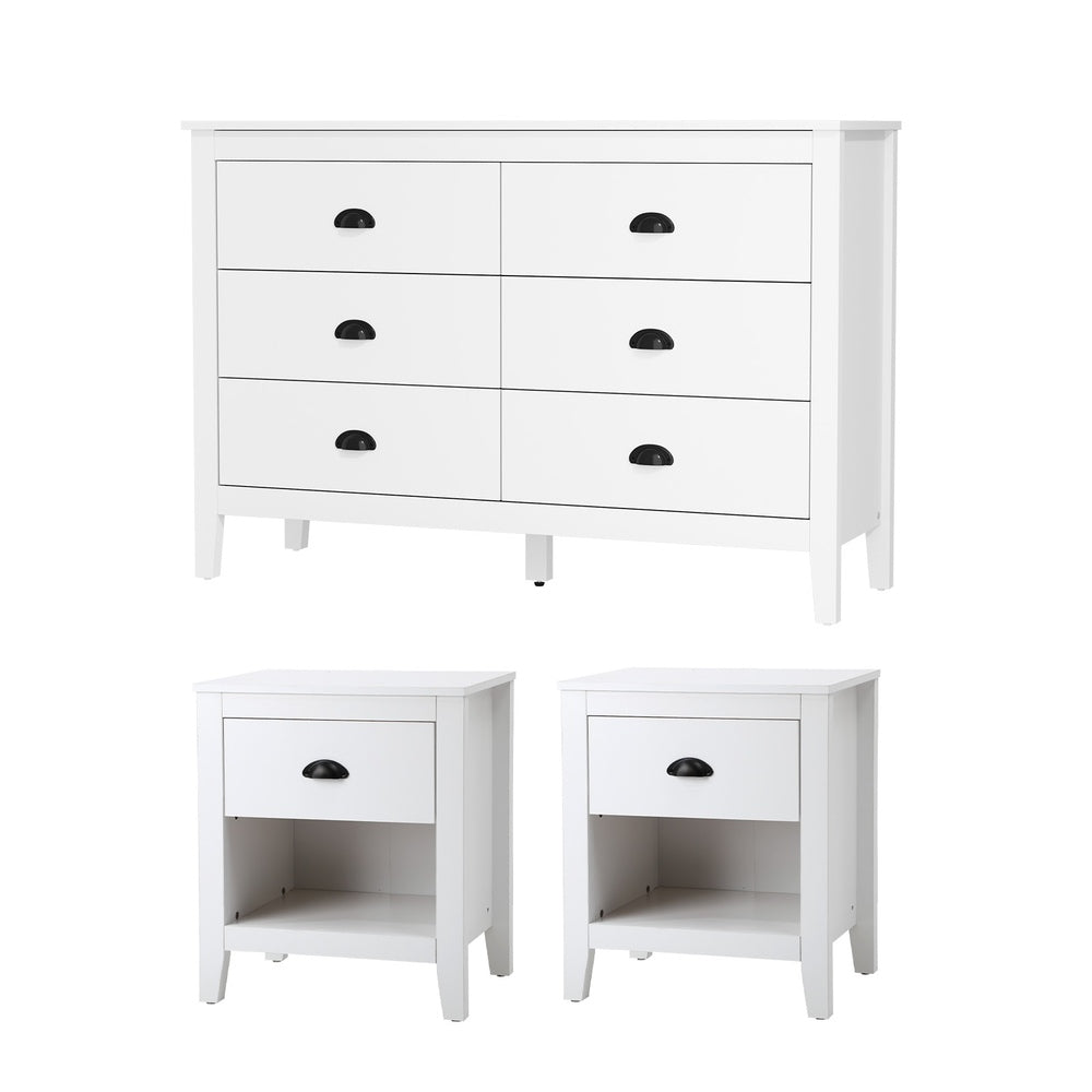 Oikiture 6 Chest of Drawers and 2 Bedside Tables Vintage Bedroom Set