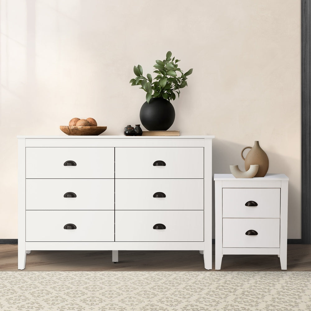 Oikiture 6 Chest of Drawers and Bedside Table Vintage Bedroom Set White