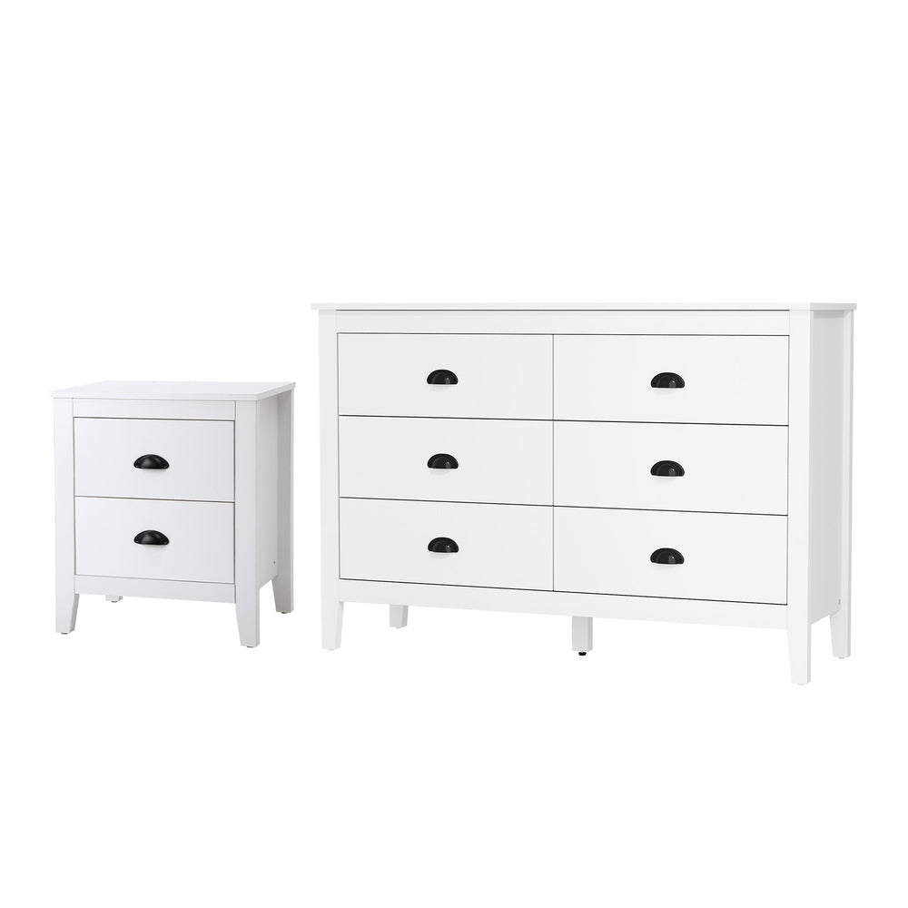 Oikiture 6 Chest of Drawers and Bedside Table Vintage Bedroom Set White