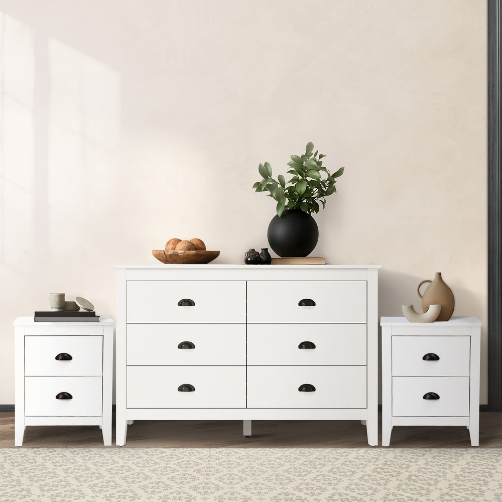 Oikiture 6 Chest of Drawers and 2 Bedside Tables Vintage Bedroom Set White