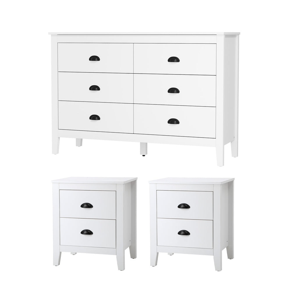 Oikiture 6 Chest of Drawers and 2 Bedside Tables Vintage Bedroom Set White
