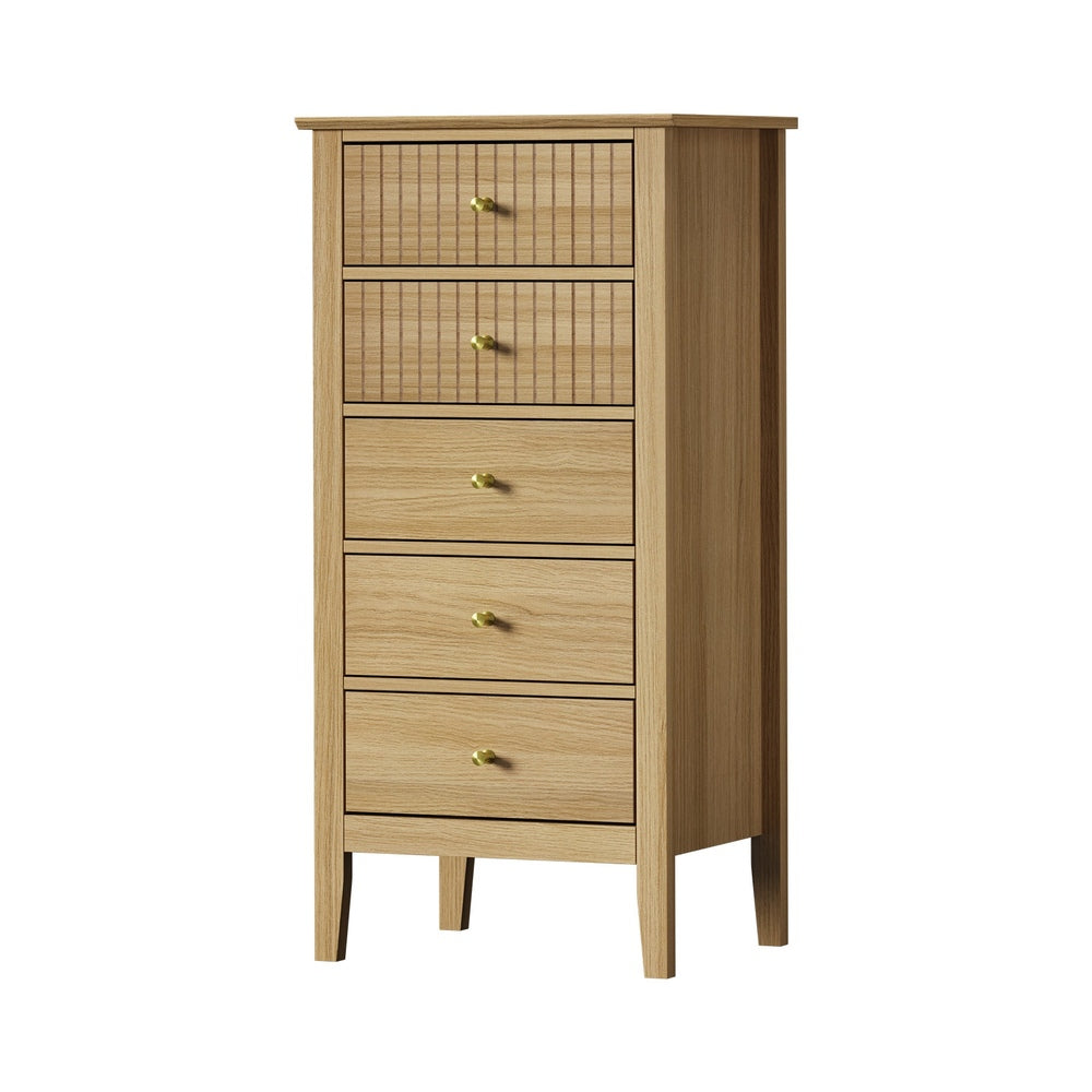 Oikiture 5 Chest of Drawers Dresser Tallboy Storage Cabinet Natural