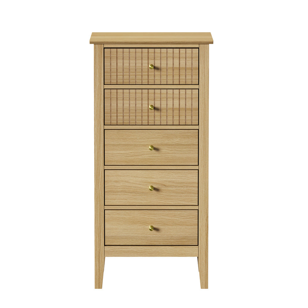 Oikiture 5 Chest of Drawers Dresser Tallboy Storage Cabinet Natural