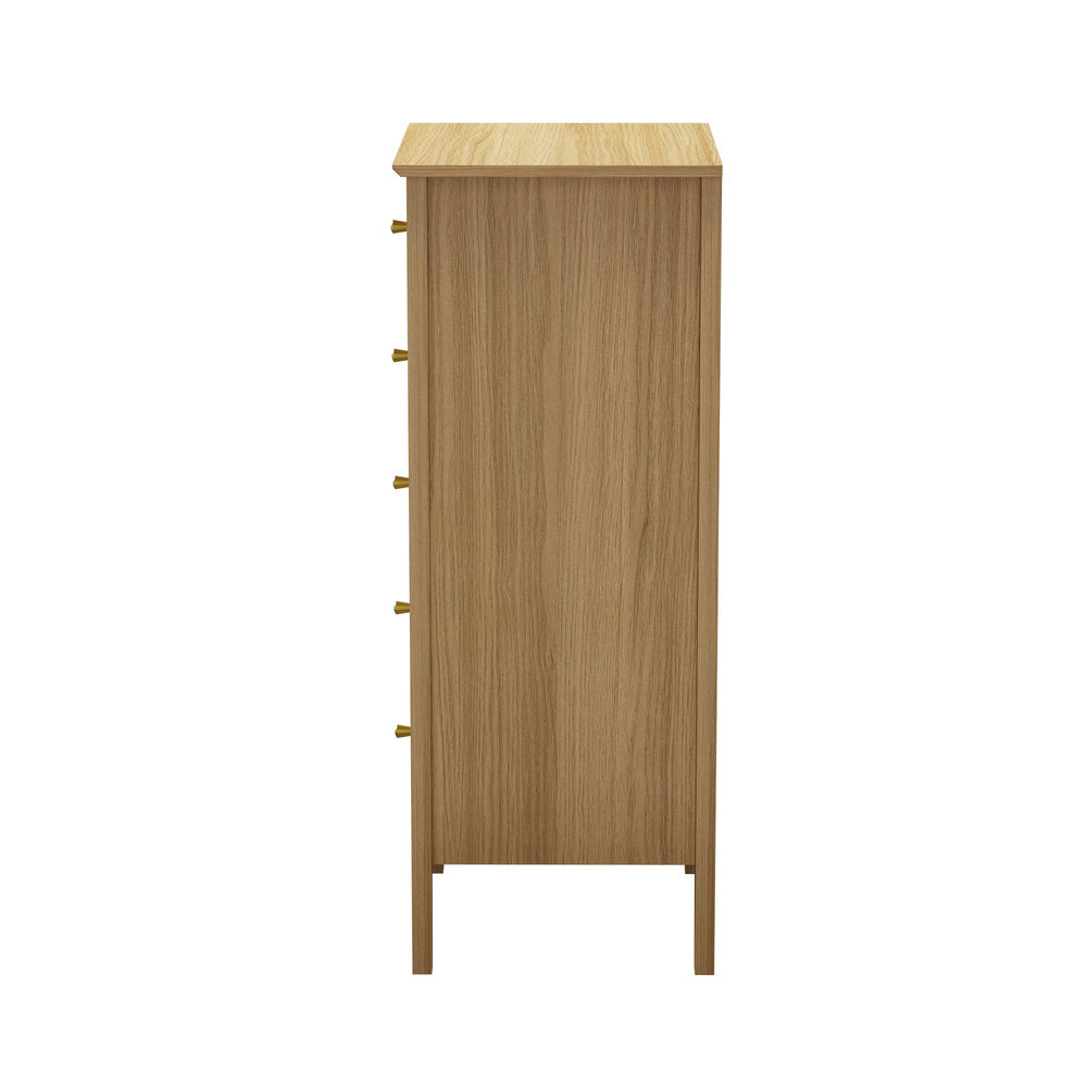 Oikiture 5 Chest of Drawers Dresser Tallboy Storage Cabinet Natural