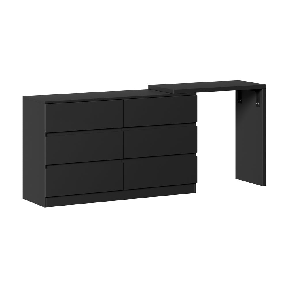 Oikiture 6 Chest of Drawers Dresser with Side Table Black