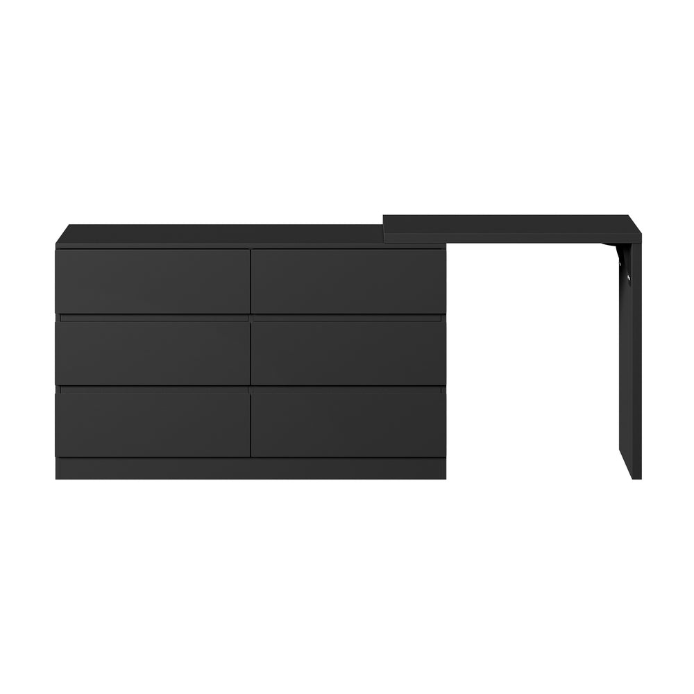 Oikiture 6 Chest of Drawers Dresser with Side Table Black