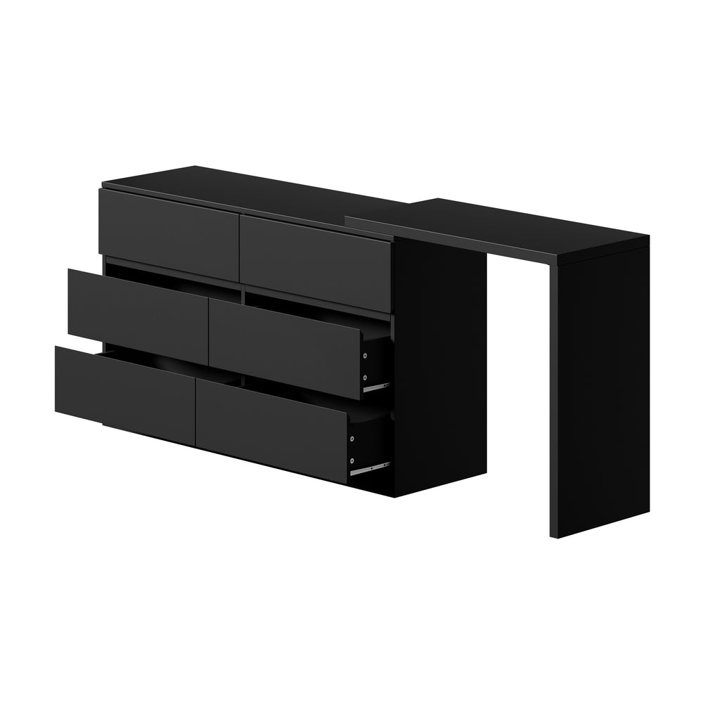 Oikiture 6 Chest of Drawers Dresser with Side Table Black