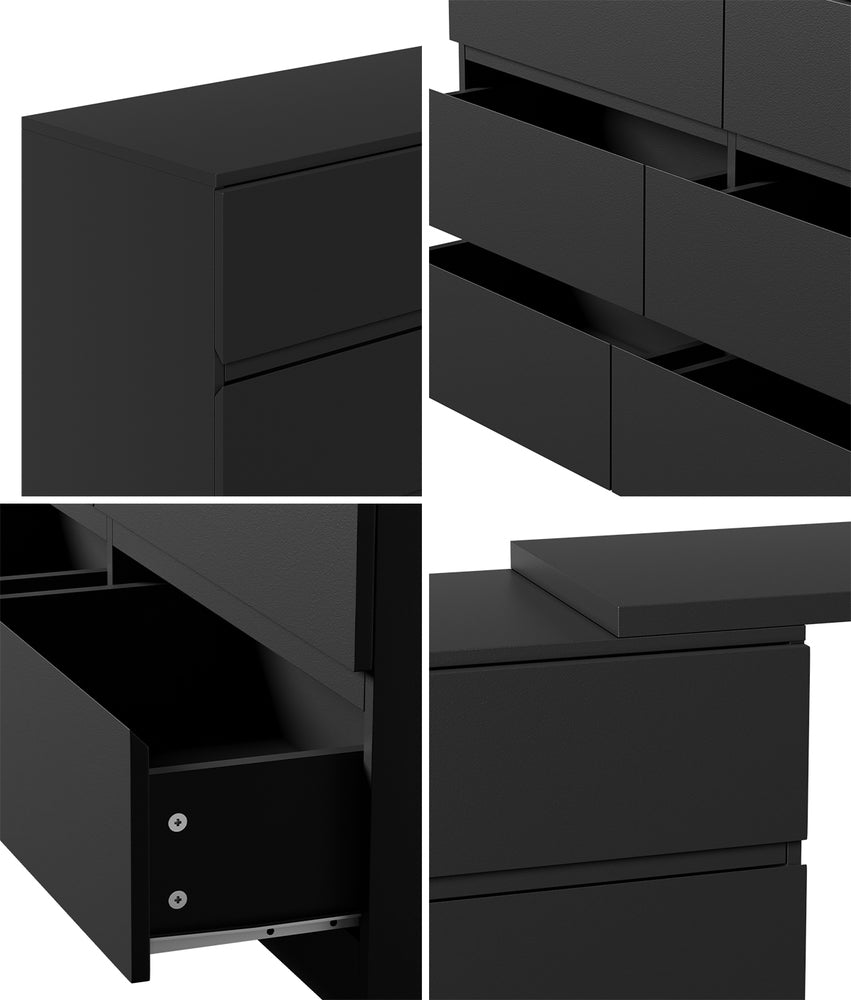 Oikiture 6 Chest of Drawers Dresser with Side Table Black
