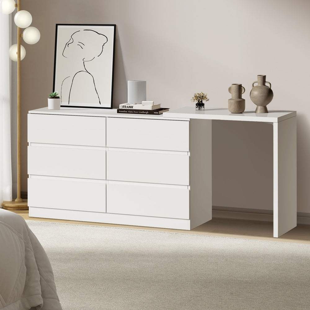 Oikiture 6 Chest of Drawers Dresser with Side Table White