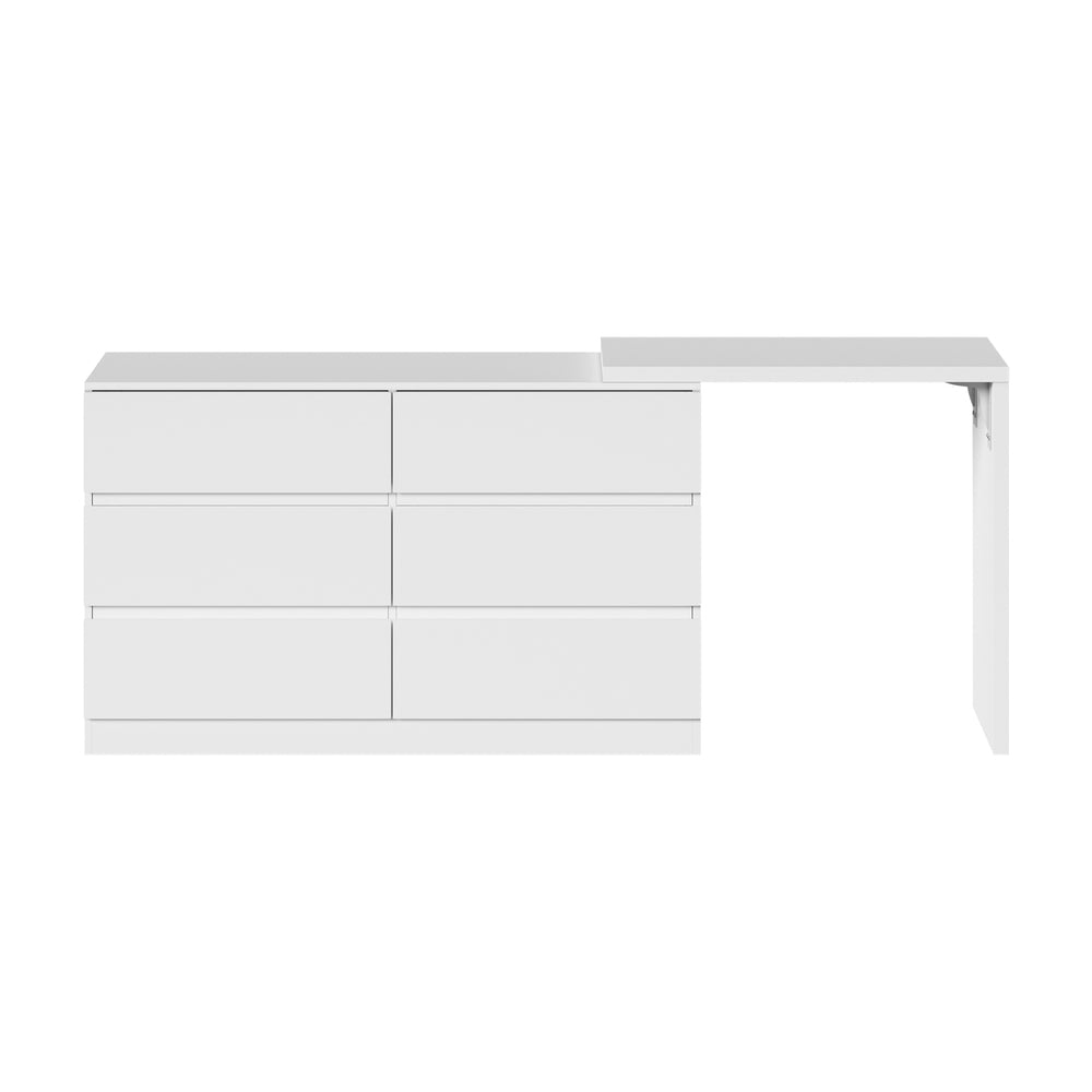 Oikiture 6 Chest of Drawers Dresser with Side Table White