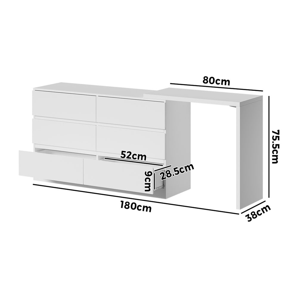 Oikiture 6 Chest of Drawers Dresser with Side Table White