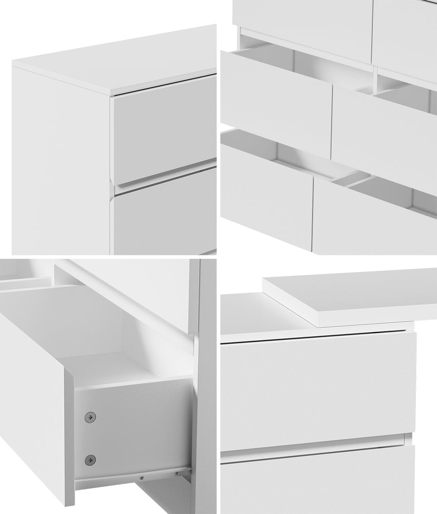 Oikiture 6 Chest of Drawers Dresser with Side Table White
